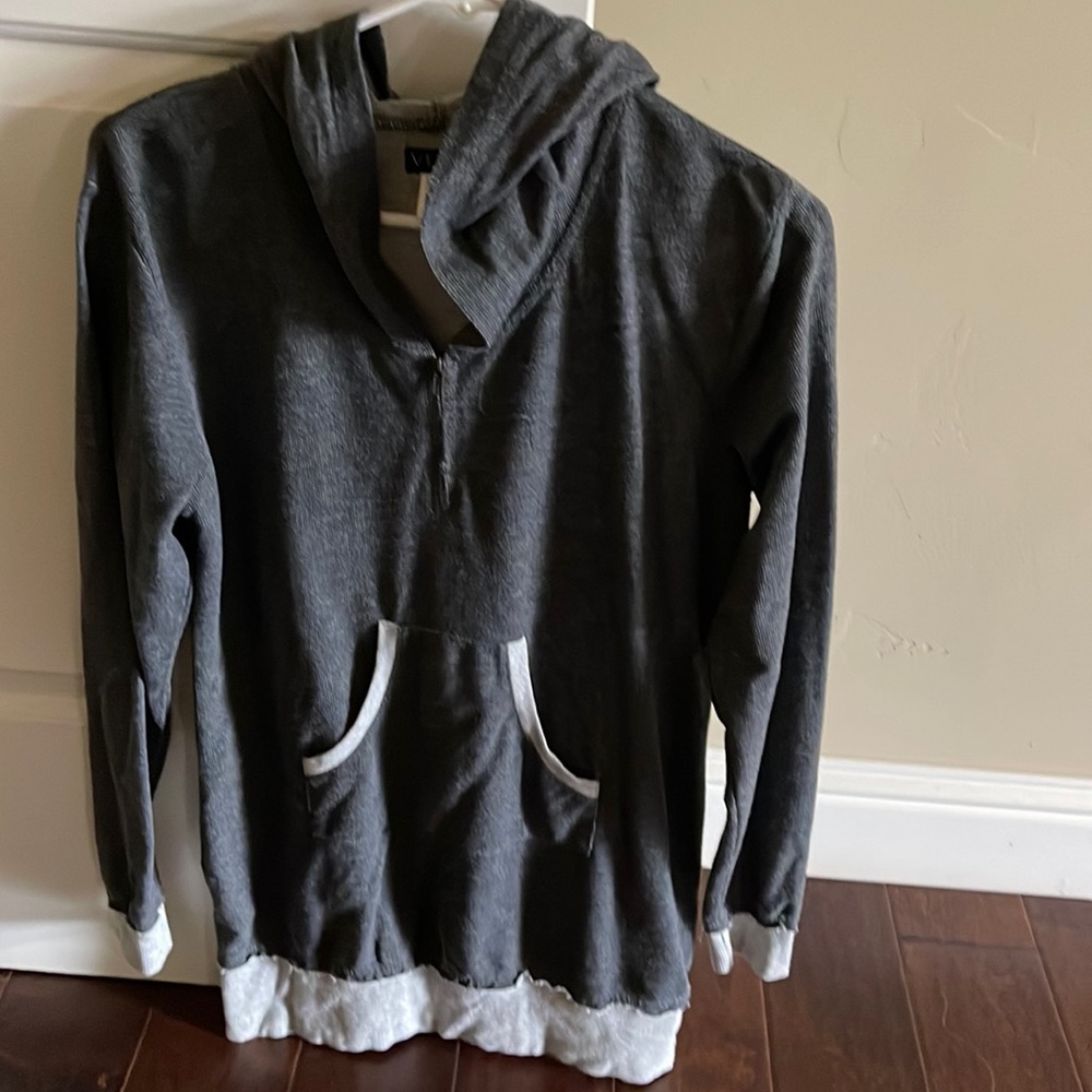 Ladies hoodie dark grey with light gray trim